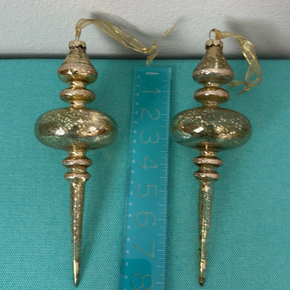 2 Gold Colored Glass Ornaments